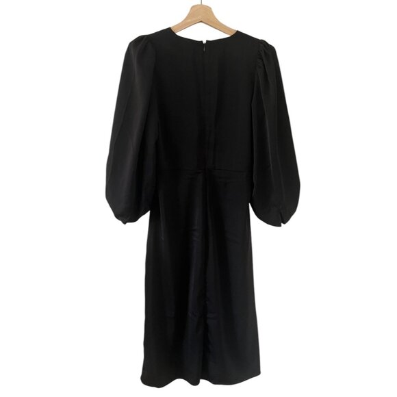 Banana Republic Babydoll Twist Front Midi Dress Black 4 Whimsygoth Dark Romantic - Picture 2 of 11